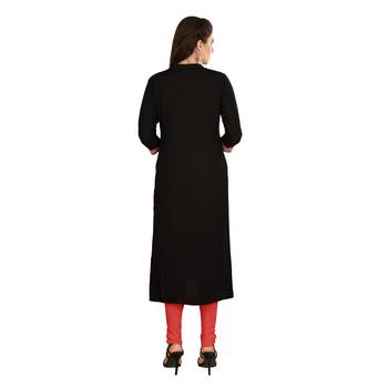 Black embroidered rayon long-kurtis 2