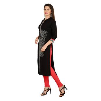 Black embroidered rayon long-kurtis 3