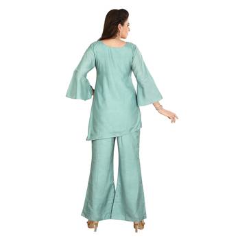 Green embroidered silk long-kurtis 2