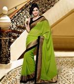 Parrot Green plain georgette saree with blouse