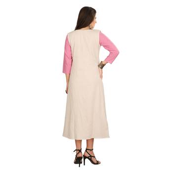 Cream embroidered cotton long-kurtis 2