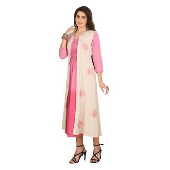 Cream embroidered cotton long-kurtis 3