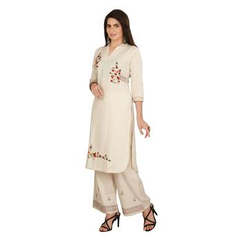 Cream embroidered cotton long-kurtis 3