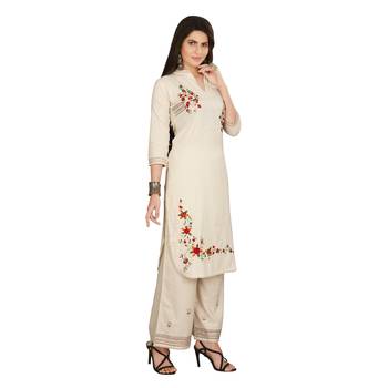 Cream embroidered cotton long-kurtis 4