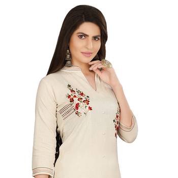 Cream embroidered cotton long-kurtis 5