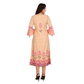Peach printed cotton long-kurtis 2