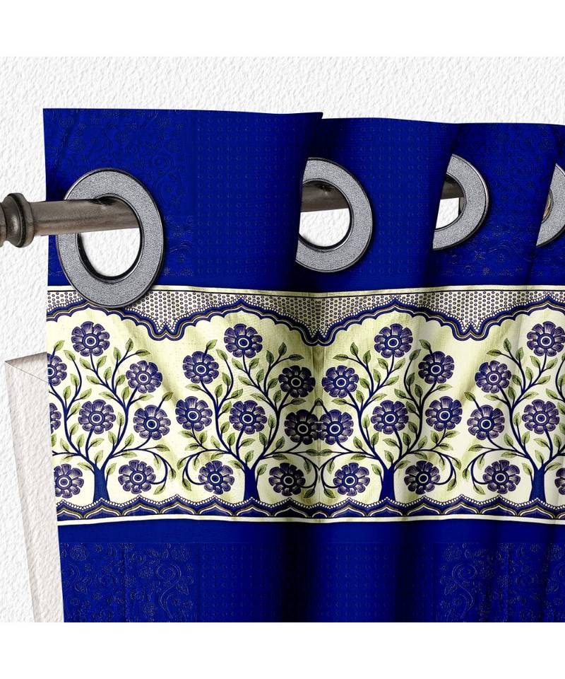 A Blue Printed Polyester Punching Window Curtain
