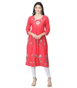 Peach printed cotton kurtas-and-kurtis