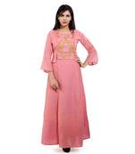 Pink embroidered cotton long-kurtis