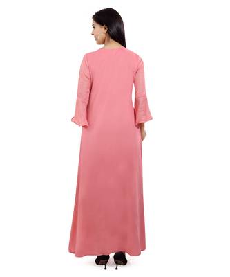 Pink embroidered cotton long-kurtis 2