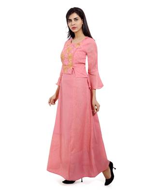 Pink embroidered cotton long-kurtis 3