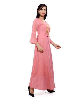 Pink embroidered cotton long-kurtis 4
