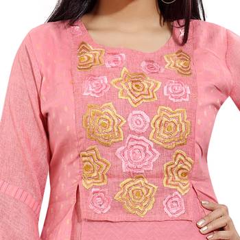 Pink embroidered cotton long-kurtis 5