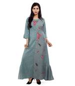 Grey embroidered cotton long-kurtis