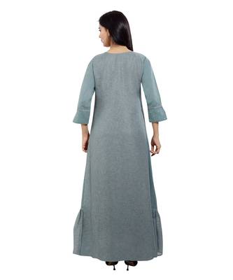 Grey embroidered cotton long-kurtis 2