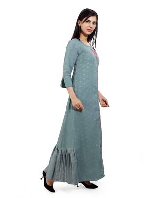 Grey embroidered cotton long-kurtis 4