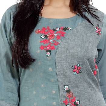 Grey embroidered cotton long-kurtis 5