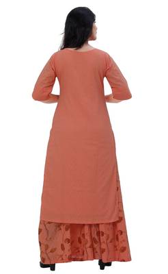 Peach embroidered cotton long-kurtis 2