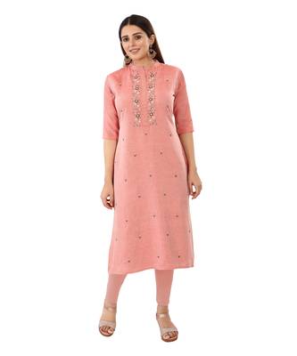 Pink embroidered chanderi long-kurtis 1