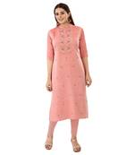 Pink embroidered chanderi long-kurtis