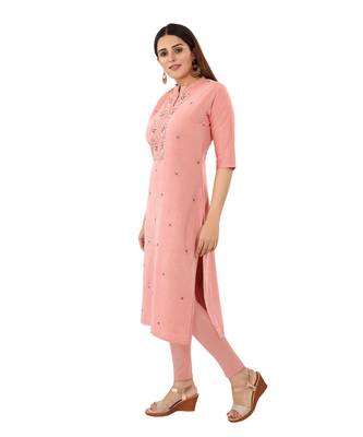 Pink embroidered chanderi long-kurtis 3