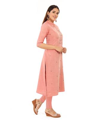 Pink embroidered chanderi long-kurtis 4