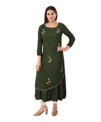 Green embroidered silk long-kurtis 1