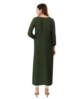 Green embroidered silk long-kurtis 2