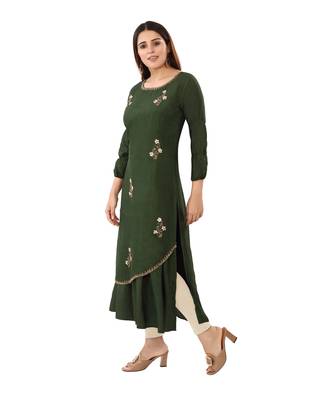 Green embroidered silk long-kurtis 3