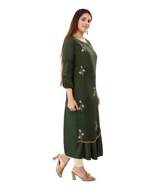 Green embroidered silk long-kurtis 4