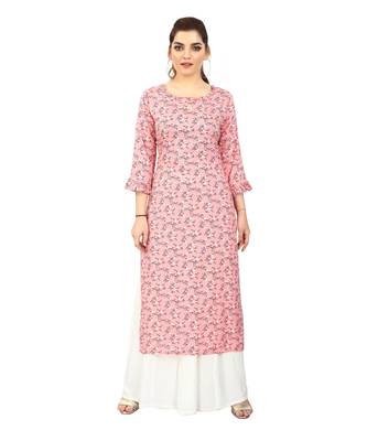 Pink printed rayon long-kurtis 1