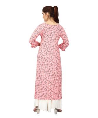 Pink printed rayon long-kurtis 2