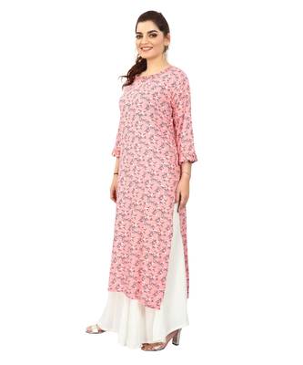 Pink printed rayon long-kurtis 3