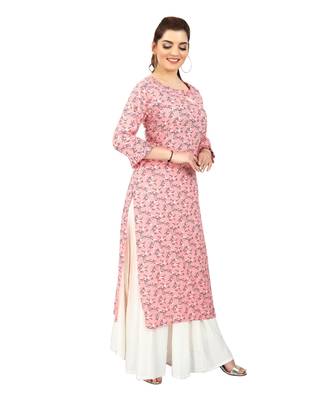 Pink printed rayon long-kurtis 4