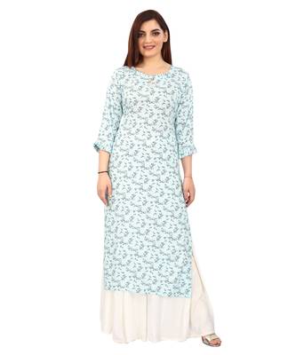 Light-blue printed rayon long-kurtis 1