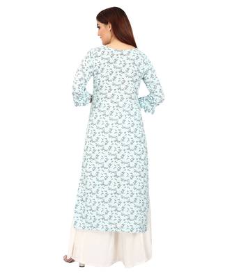 Light-blue printed rayon long-kurtis 2