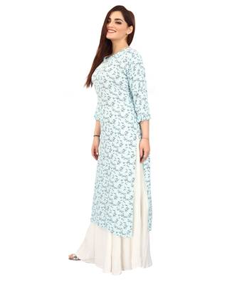 Light-blue printed rayon long-kurtis 3
