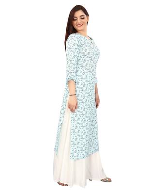 Light-blue printed rayon long-kurtis 4
