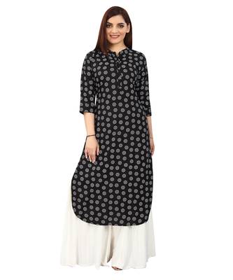 Black printed rayon long-kurtis 1
