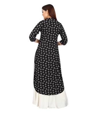 Black printed rayon long-kurtis 2