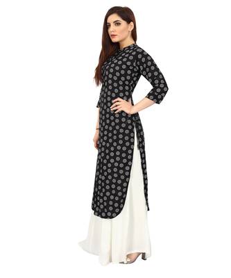 Black printed rayon long-kurtis 3