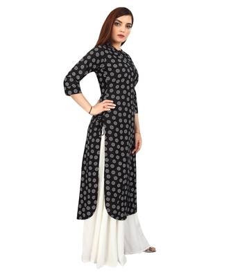 Black printed rayon long-kurtis 4