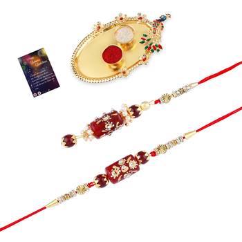 Bhaiya Bhabhi Rakhi Designer with Roli Chawal And Greeting Card 1 Kankawati Pooja Thali 1