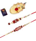 Bhaiya Bhabhi Rakhi Designer with Roli Chawal And Greeting Card 1 Kankawati Pooja Thali