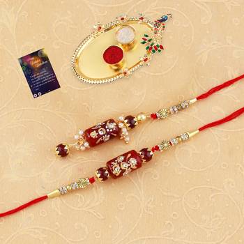 Bhaiya Bhabhi Rakhi Designer with Roli Chawal And Greeting Card 1 Kankawati Pooja Thali 2