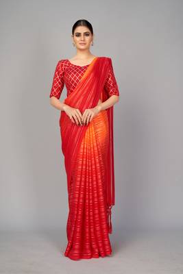 Red woven silk saree with blouse 1