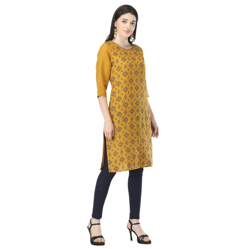 Mustard printed cotton kurtasandkurtis FEMMIBELLA 3561997