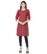 Maroon printed cotton kurtas-and-kurtis