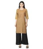 Beige printed cotton kurtas-and-kurtis