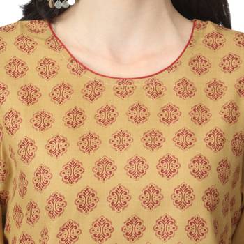 Beige printed cotton kurtas-and-kurtis 5